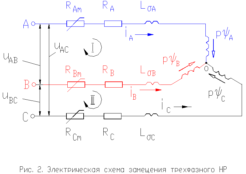 Электрическая схема замещения трёхфазного НР